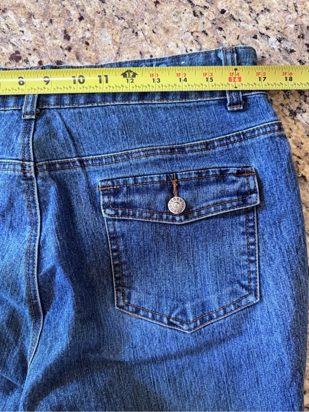 Cosmopolitan Mid-Blue Flare Jeans with Light Blue Embroidery